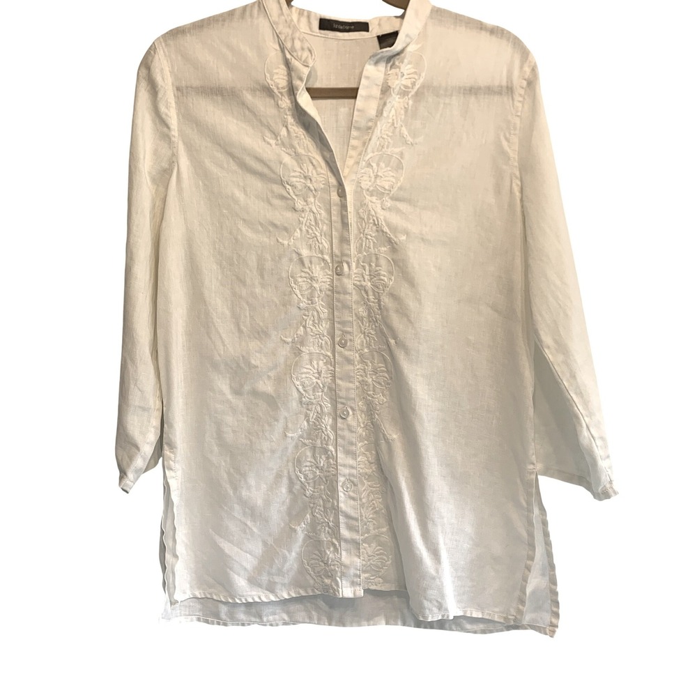 Liz Claiborne Linen Embroidered Tunic Quiet Luxury Soft Girl Classic Clean